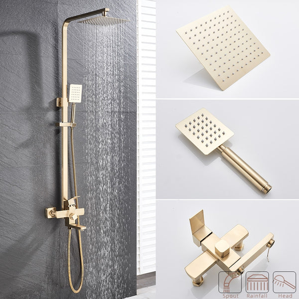 Crafted with high quality stainless steel, this wall-mounted shower set is designed with a swivel bath spout and 8 inch rainfall head for an unparalleled showering experience. With its timeless classic style, this shower set is available in four fashionable finishes: black, chrome, brushed nickel and brushed gold.